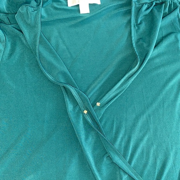 Michael Kors Emerald Green Long Sleeve Wrap Top With Gold Buckle - Picture 3 of 7